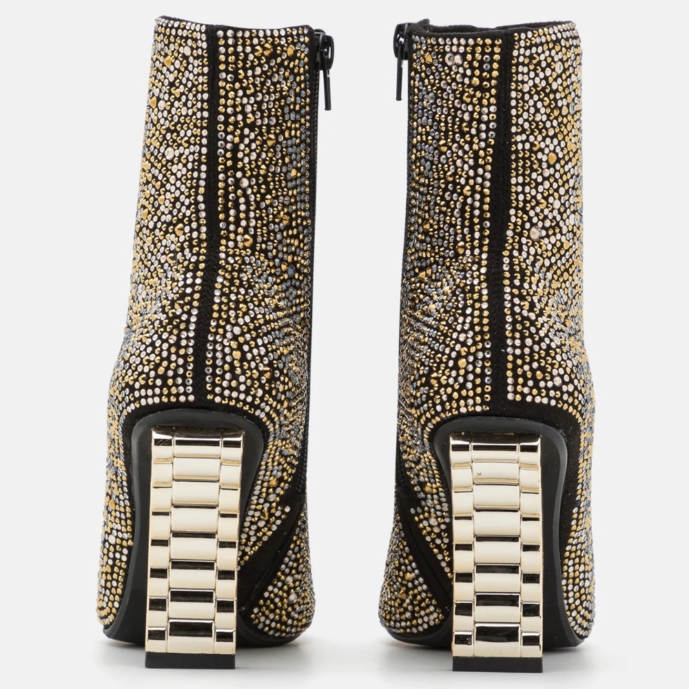 NEW Aldo Black/Gold Studded Lure Curved Heel Ankle Booties 6 - Picture 9 of 12